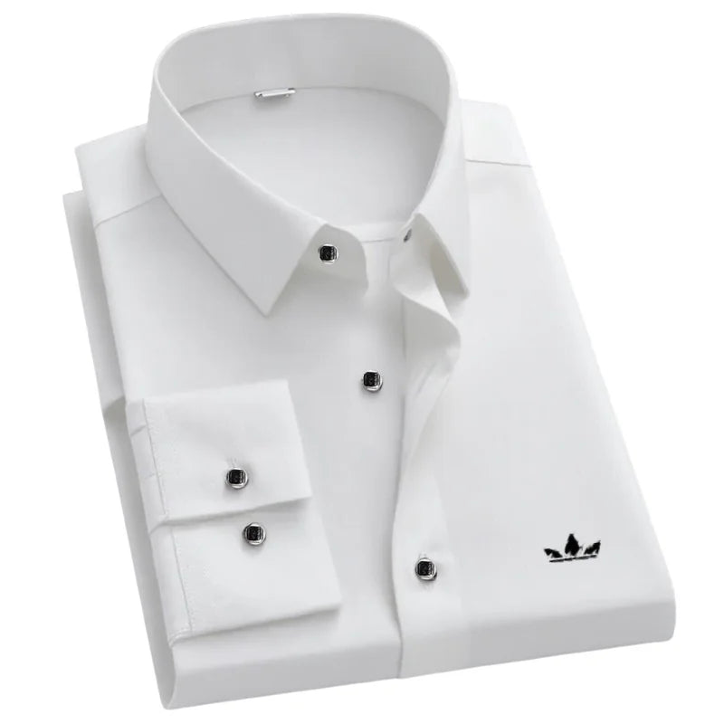 Men's Slim Fit Long Sleeve Business Casual Shirt | Wrinkle Free Business Casual Shirt QXL A 1pc White S