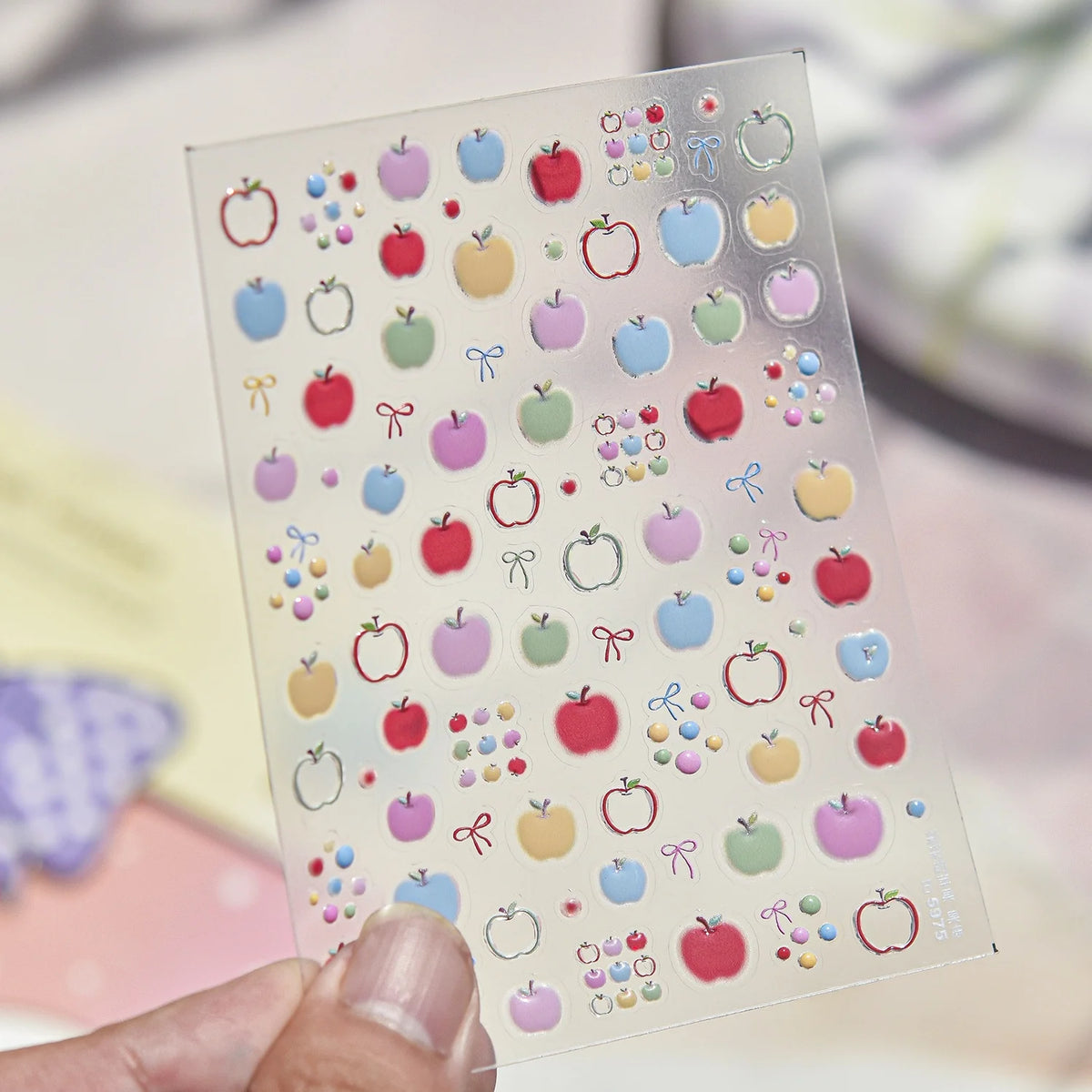 5D Gradient Apple & Bow Nail Stickers | Summer Decals Nail Art Stickers QXL