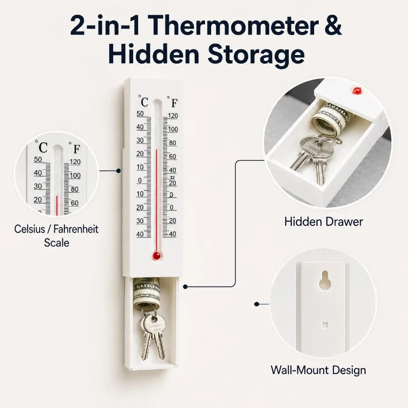 Outdoor Wall Thermometer with Hidden Key Storage Drawer Wall Thermometer QXL