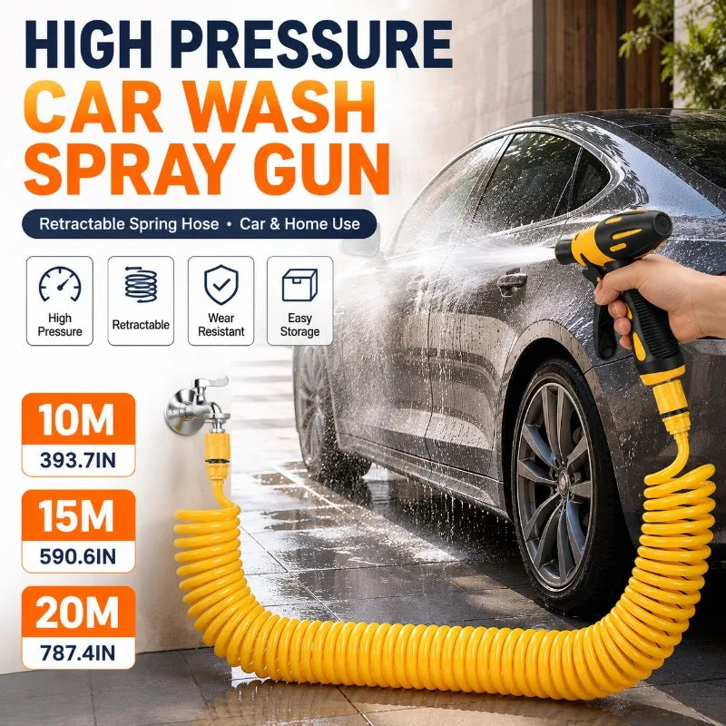 Retractable Spring Hose & Spray Gun Set | 10M 15M 20M Retractable Garden Hose QXL