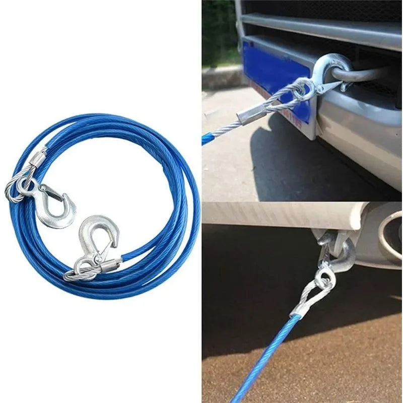 Car Towing Rope 3–7 Ton Steel Wire with Safety Hooks Car Towing Rope QXL