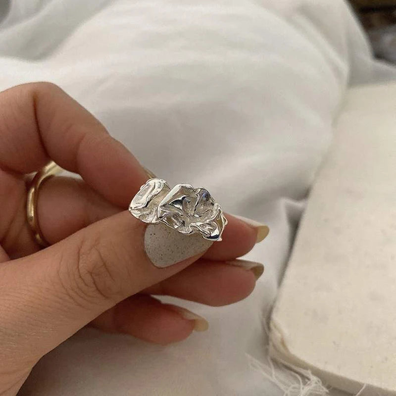 Silver Geometric Irregular Ring | Adjustable Open Band Unisex Fashion Ring QXL OneSize