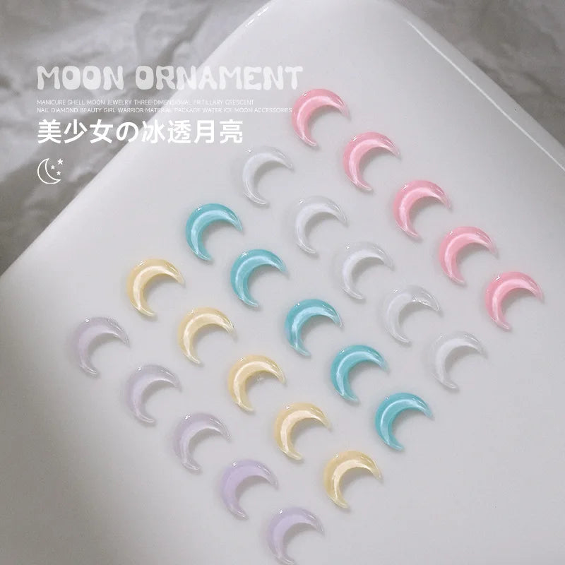 50-Pack Crystal Moon Nail Art Charms | Kawaii Resin Rhinestones Nail Art Charms QXL