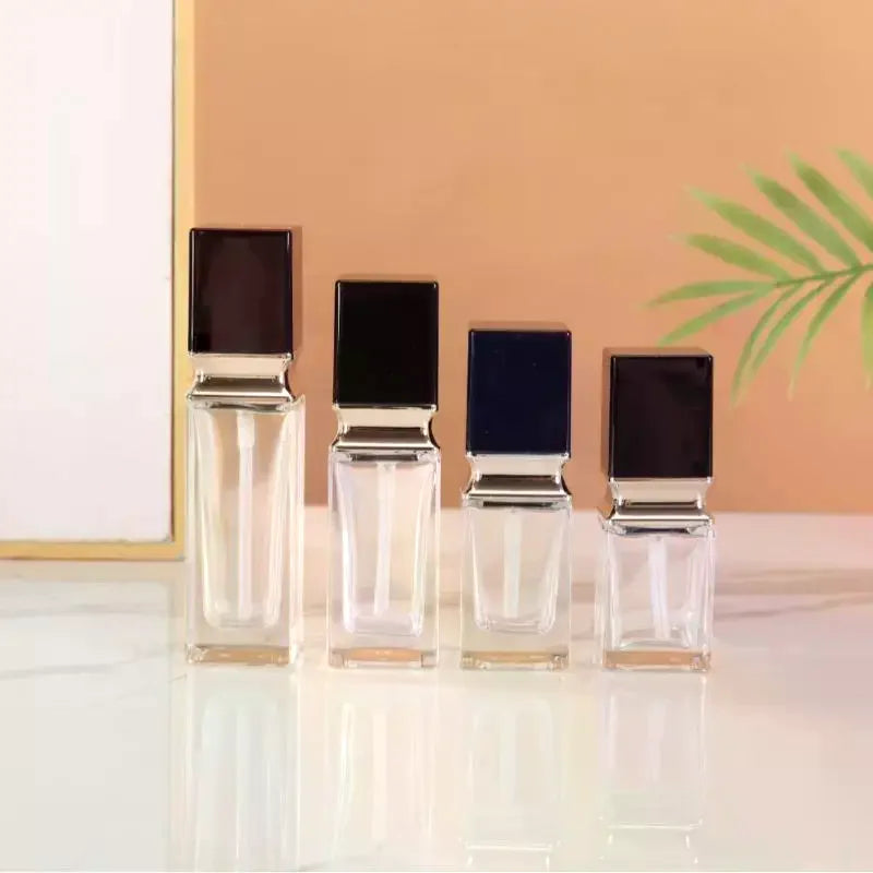 Square Glass Pump Bottle 15–40ml | Refillable Foundation Container Glass Pump Bottle QXL