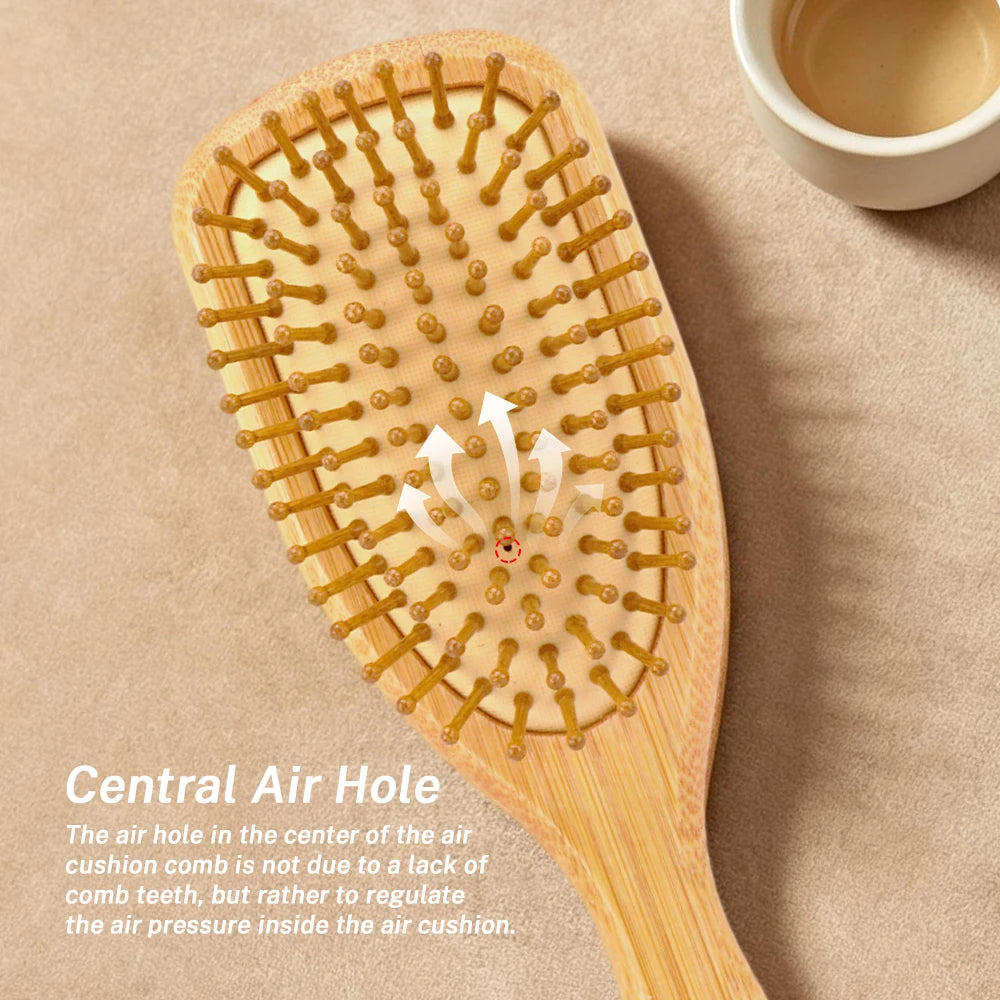 Mini Bamboo Air Cushion Hairbrush | Detangling Scalp Massage Bamboo Hair Brush QXL