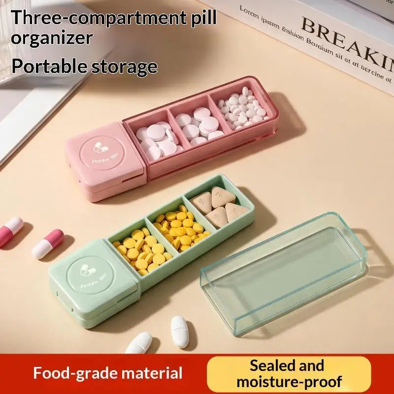 3-Compartment Travel Pill Box with Tablet Cutter | YOVIP Travel Pill Organizer QXL
