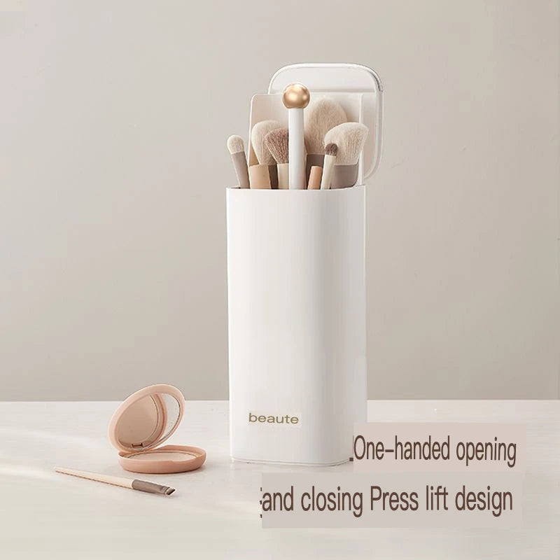 Press-Lid Dustproof Makeup Brush Holder & Storage Cylinder Makeup Brush Organizer QXL