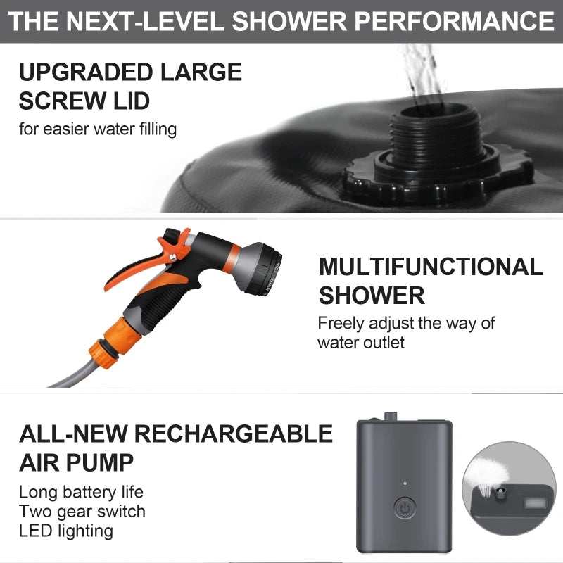 Portable Camping Shower Set | Solar Heated & Rechargeable Portable Camping Shower QXL
