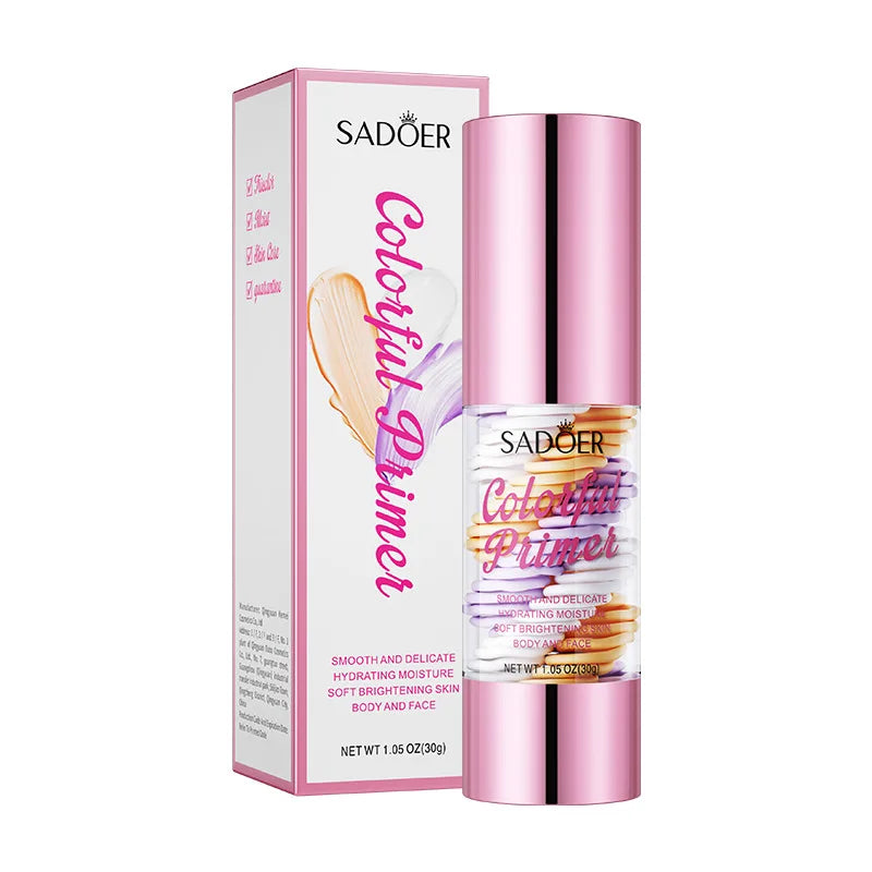 SADOER Tri-Color Brightening Makeup Primer – Hydrating 30g Makeup Primer QXL 30g