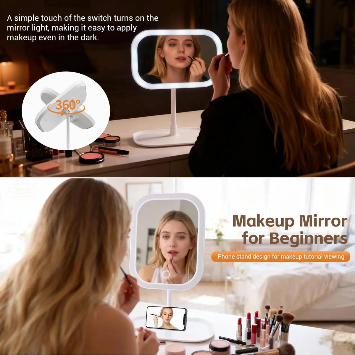 Cosmomiro LED Vanity Mirror | 3 Light Modes, Rechargeable Lighted Vanity Mirror QXL