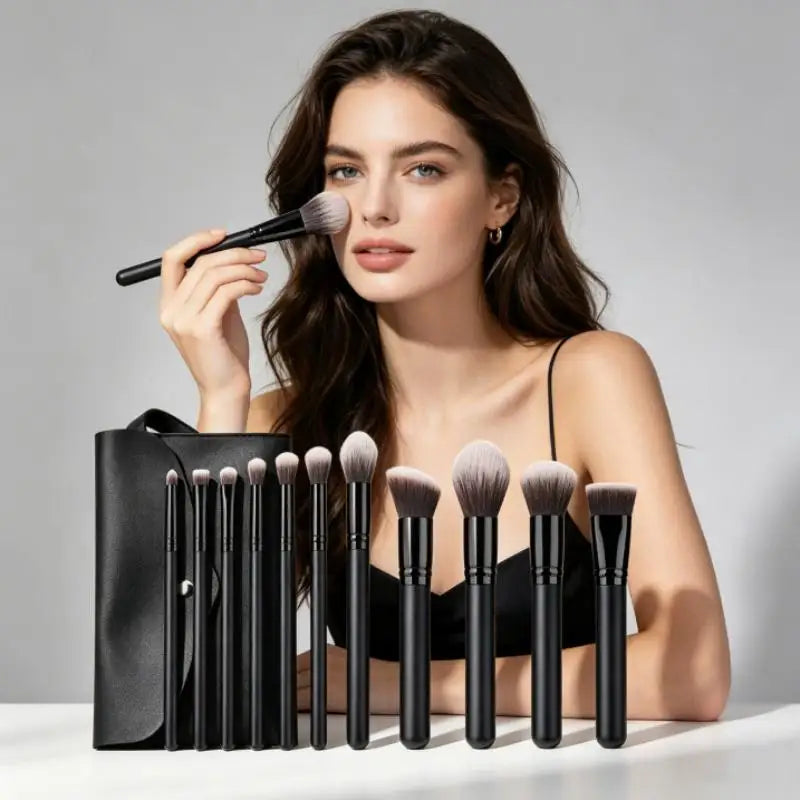 14-Piece Makeup Brush Set | Soft Synthetic Rose Gold Ferrule Makeup Brush Set QXL