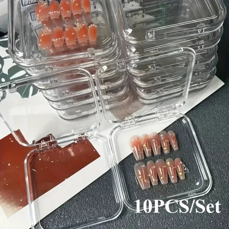 10-Pack Clear Acrylic Press-On Nail Storage Boxes + Adhesive Nail Storage Box QXL