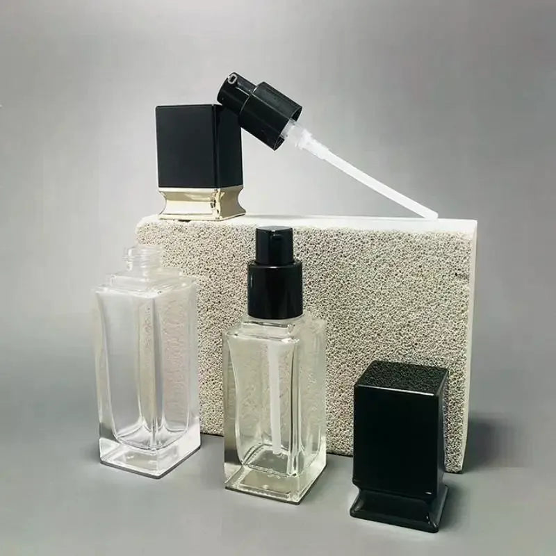 Square Glass Pump Bottle 15–40ml | Refillable Foundation Container Glass Pump Bottle QXL