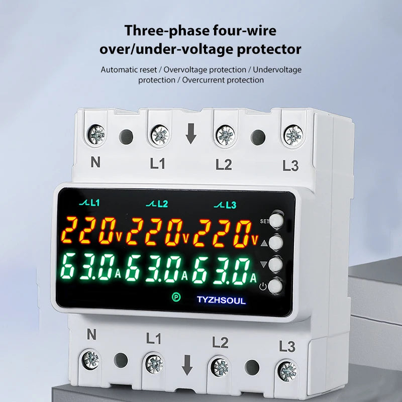 3-Phase Voltage Protector 63A/100A DIN Rail | LCD Relay Voltage Protection Relay QXL