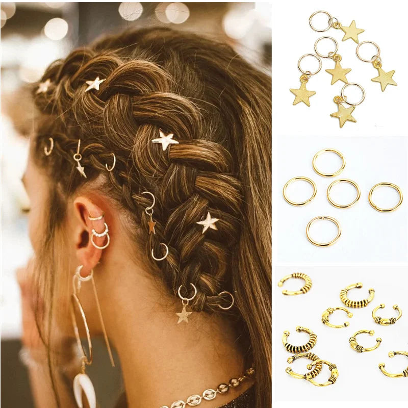 Metal Dreadlock Beads Star Moon Hair Braid Clips – 5 to 50 Pcs Hair Braid Beads QXL