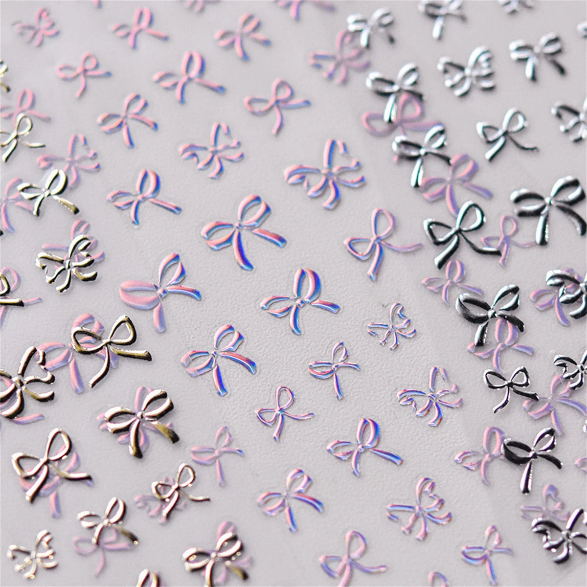 5D Bronzing Bow Nail Art Stickers | Gold Silver Kawaii Decals Nail Art Stickers QXL