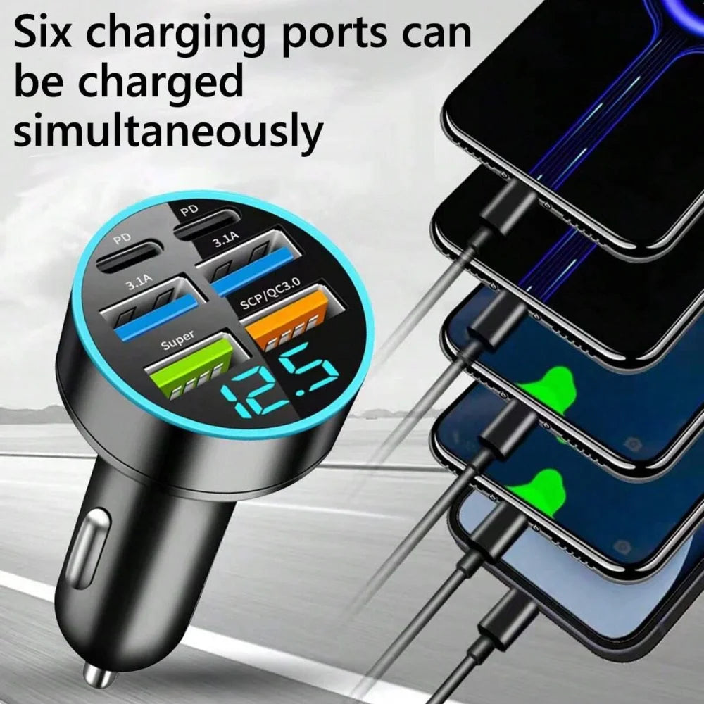 6-Port 120W USB Car Charger | PD QC3.0 Fast Charging Car Charger QXL