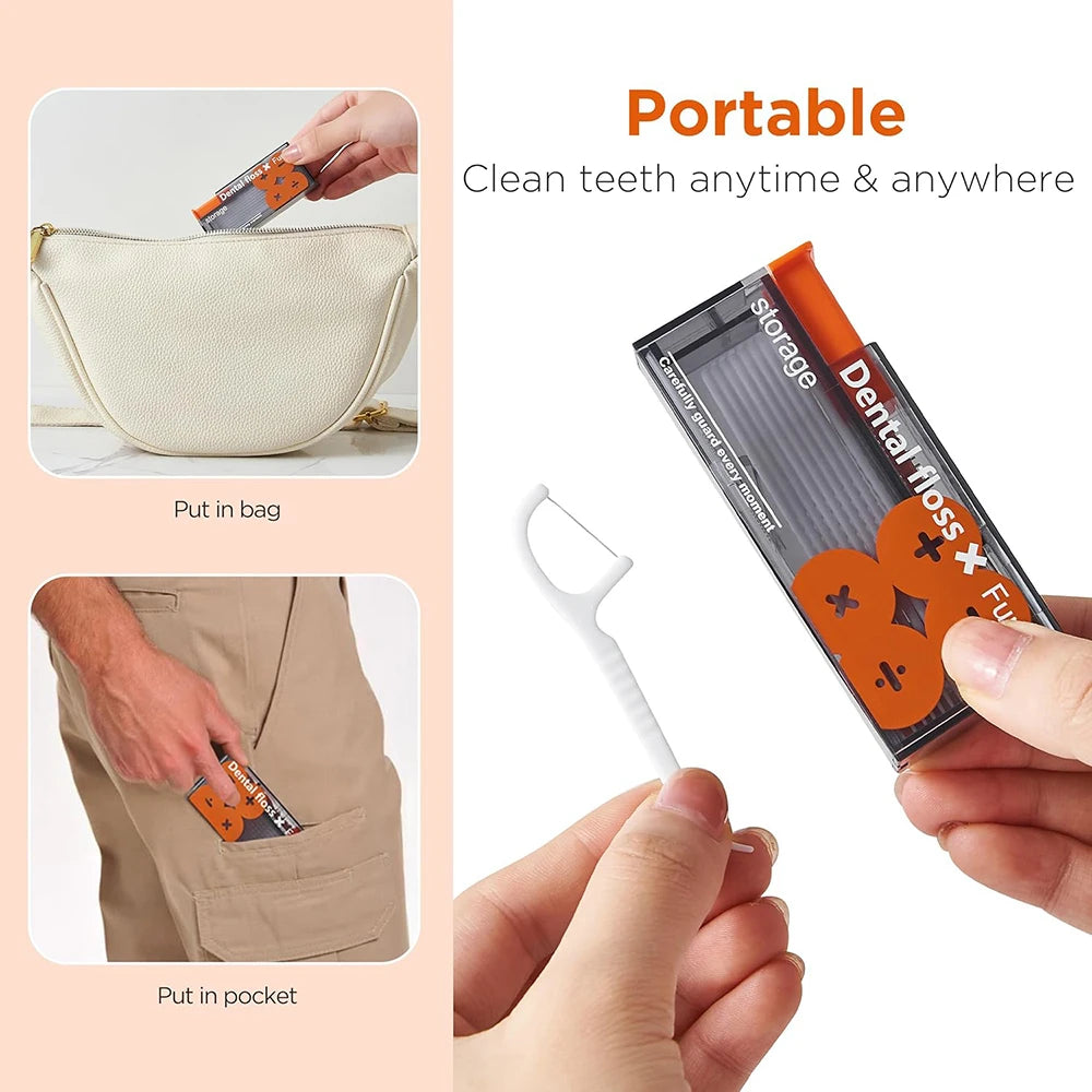 Pop-Up Dental Floss Dispenser + 10 Floss Picks | Travel Kit Floss Pick Dispenser QXL