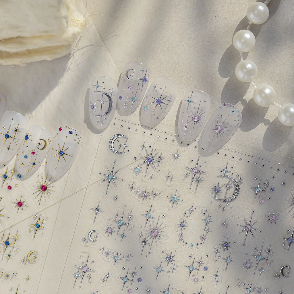 5D Luxury Nail Stickers | Moon Star Rhinestone Decals Nail Art Stickers QXL
