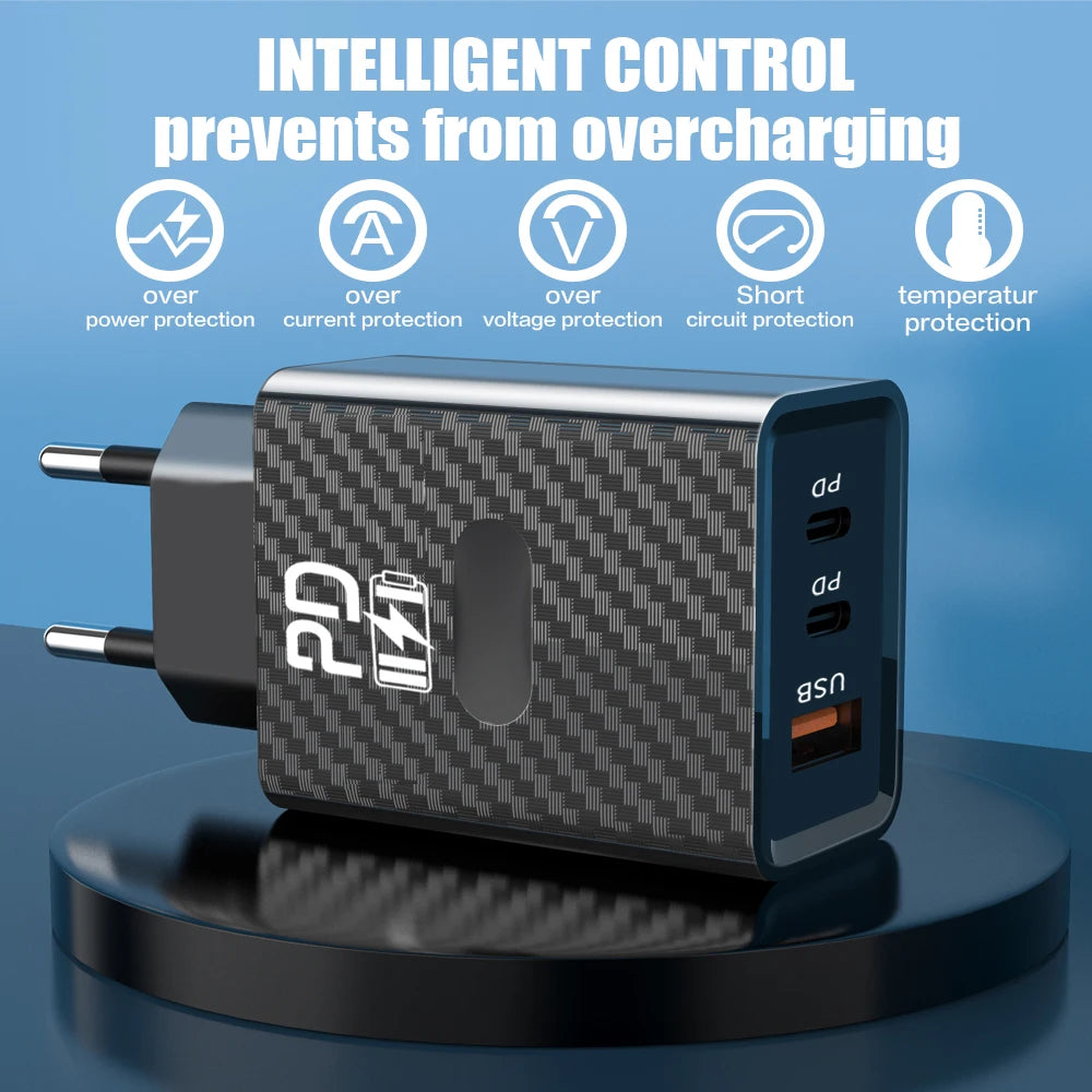 65W USB-C PD Fast Charger QC3.0 Wall Adapter | Multi-Device USB-C Wall Charger QXL