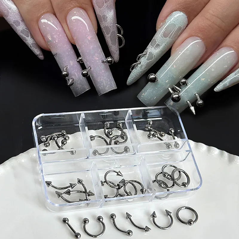 30-Pc Punk 3D Nail Charms | Metal Alloy Black & White Set Nail Art Charms QXL