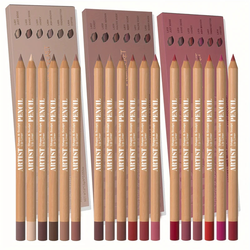 6-Pack Velvet Matte Lip Liner Set | Long-Lasting & Waterproof Lip Liner Set QXL