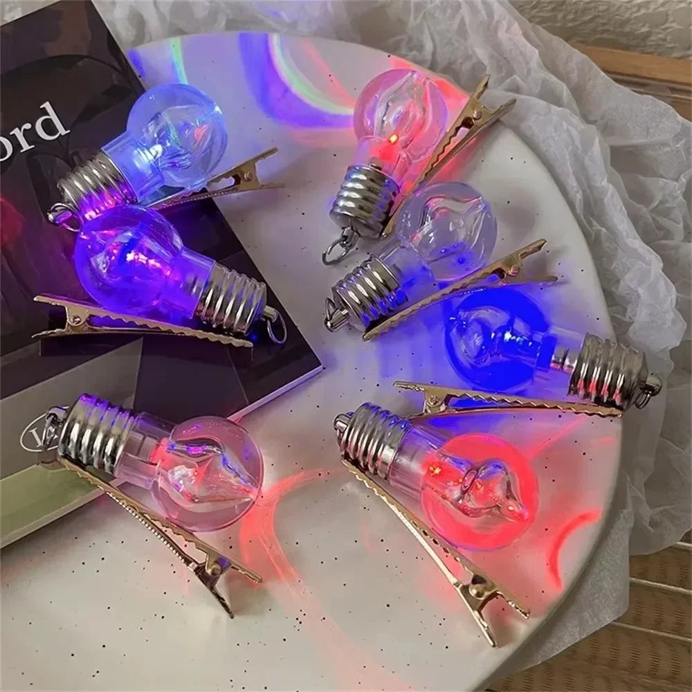 Glowing Light Bulb Hairpin | Luminous Side Clip for Girls Novelty Hair Clip QXL