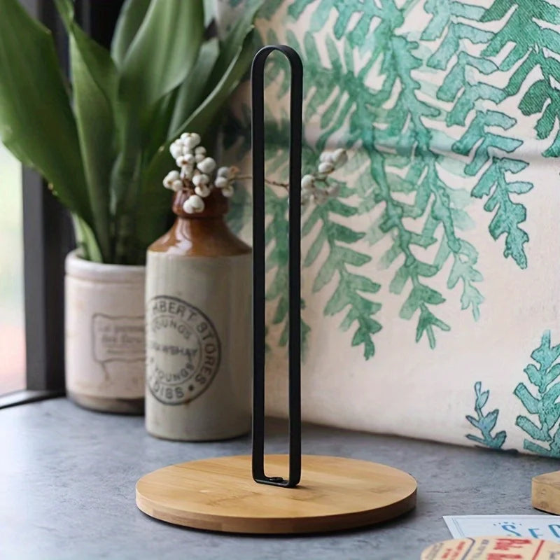Nordic Bamboo Base Paper Towel Holder | Countertop Stand Paper Towel Holder QXL