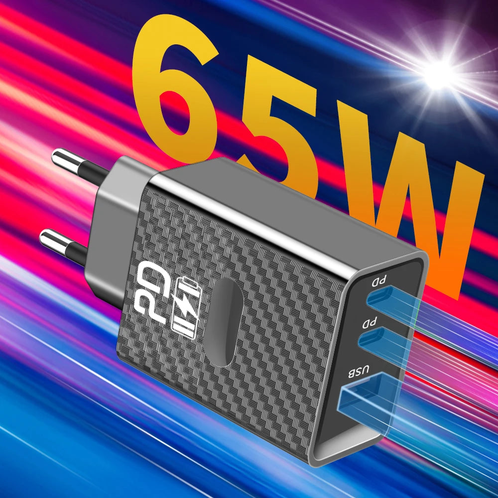 65W USB-C PD Fast Charger QC3.0 Wall Adapter | Multi-Device USB-C Wall Charger QXL