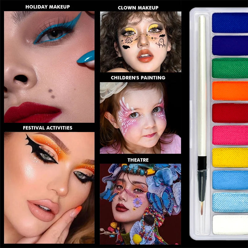10-Color UV Neon Face & Body Paint | Halloween Party Set Face & Body Paint QXL