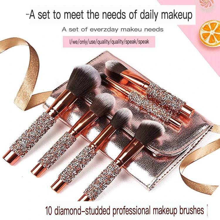10-Piece Diamond Makeup Brush Set with PU Storage Bag Makeup Brush Set QXL
