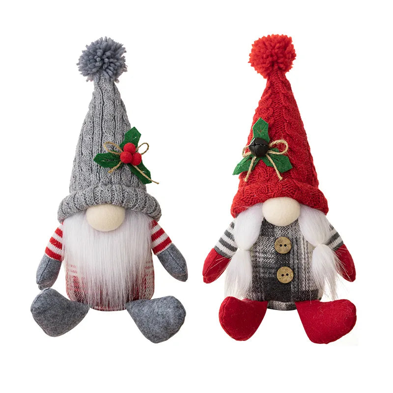 Nordic Sitting Gnome Ornaments | Knitted Hat Santa Dolls 2-Pack Christmas Gnome Ornament QXL