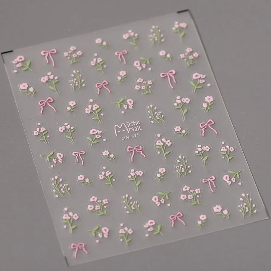 5D Floral Nail Stickers | Pink Daisy Rose Butterfly Decals Nail Art Stickers QXL 1pcs MN375
