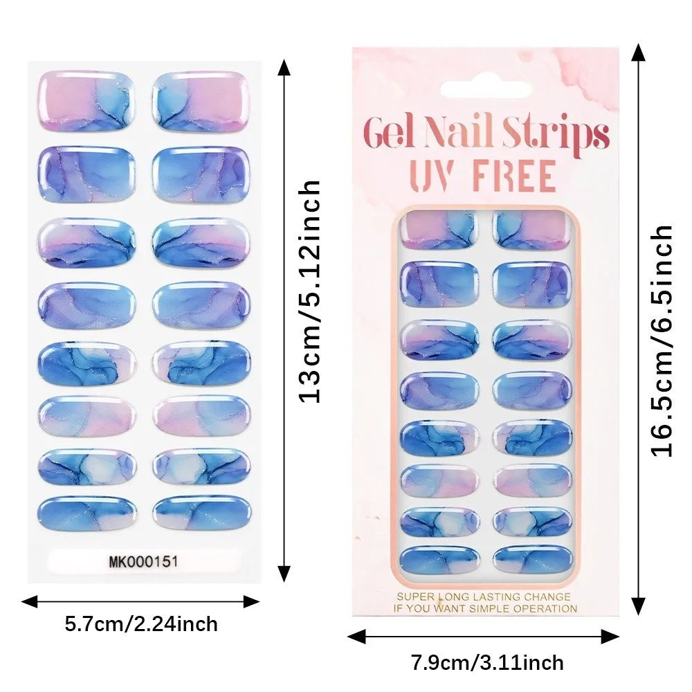 16-Tip UV Nail Strips | 3D Glitter Marble Self-Adhesive Stickers Nail Art Stickers QXL
