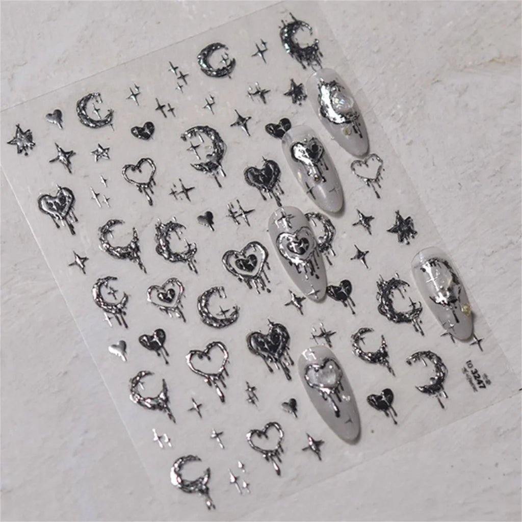 5D Bronzing Punk Nail Stickers | Gothic Star Moon Heart Decals Nail Art Stickers QXL