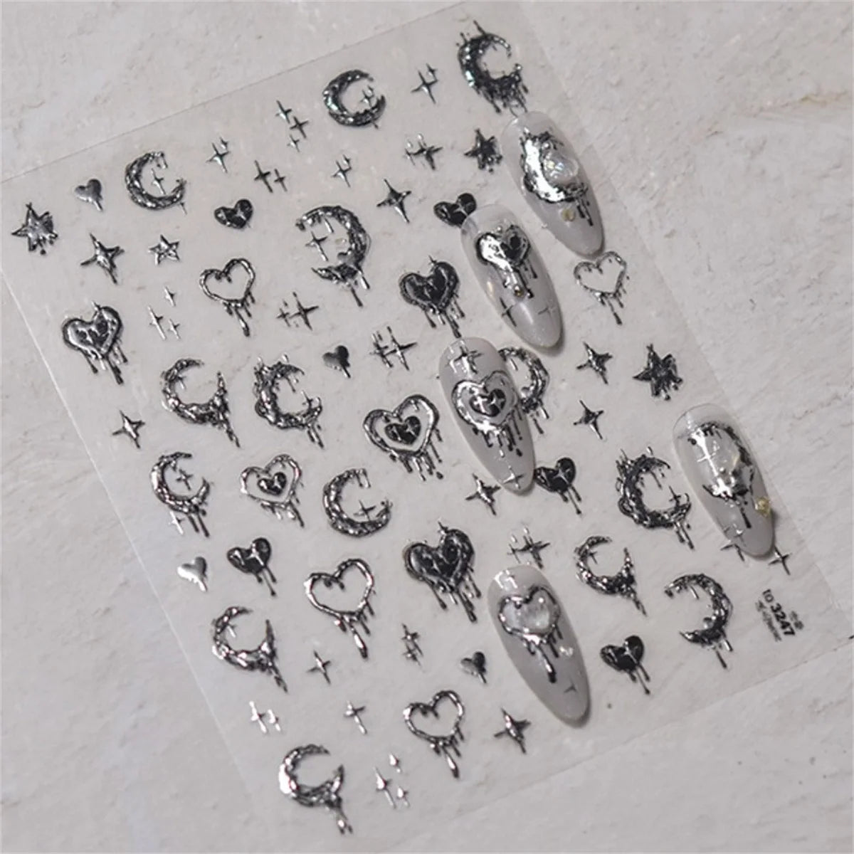 5D Bronzing Punk Nail Stickers | Gothic Star Moon Heart Decals Nail Art Stickers QXL