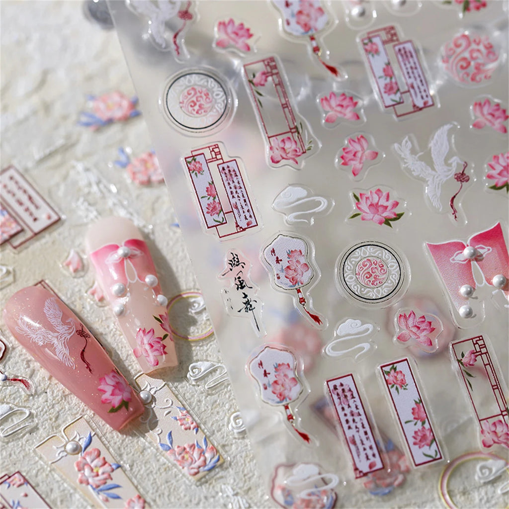 5D Chinese Lotus Flower Nail Art Stickers | Self-Adhesive Decals Nail Art Stickers QXL