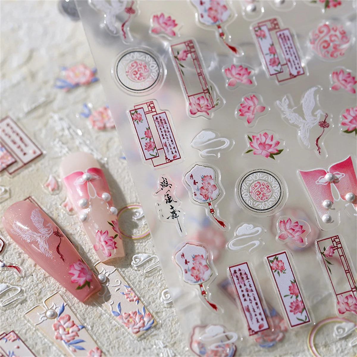 5D Chinese Lotus Flower Nail Art Stickers | Self-Adhesive Decals Nail Art Stickers QXL