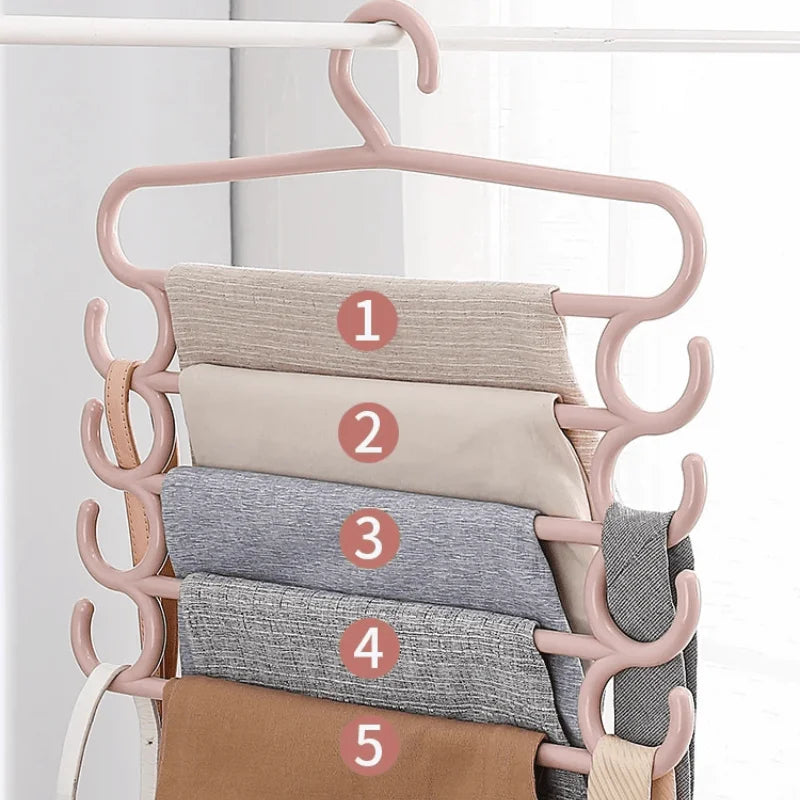 5-Layer Plastic Pants Hanger | Space-Saving Closet Organizer Clothing Hanger QXL
