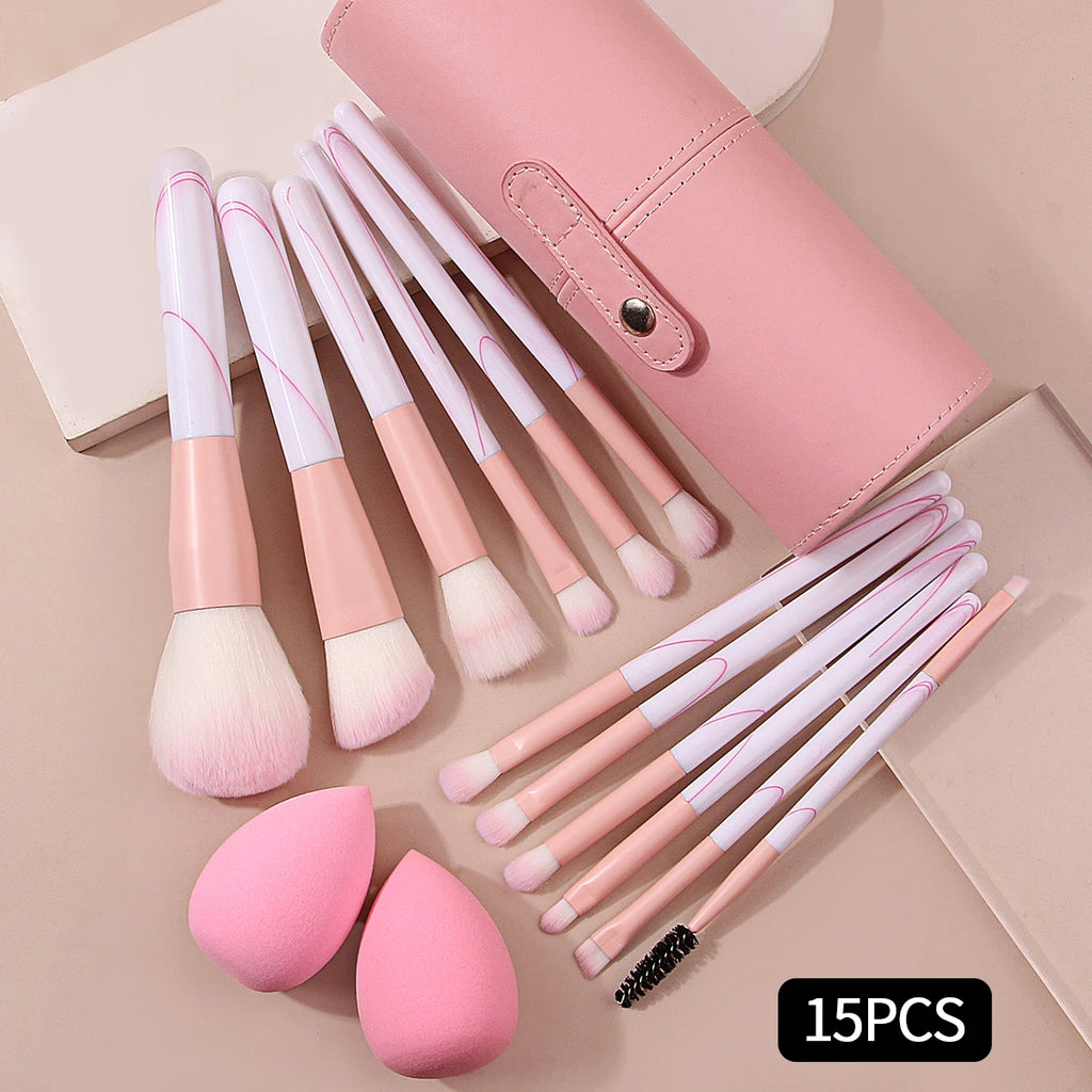 KOSSHOW 12-Pc Makeup Brush Set with PU Holder & Sponge Makeup Brush Set QXL Pink
