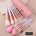 KOSSHOW 12-Pc Makeup Brush Set with PU Holder & Sponge Makeup Brush Set QXL Pink