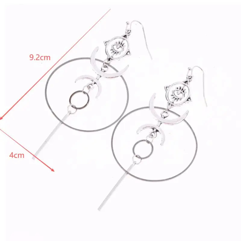 Moon Crescent Devil Eye Long Drop Earrings | Vintage Statement Drop Earrings QXL