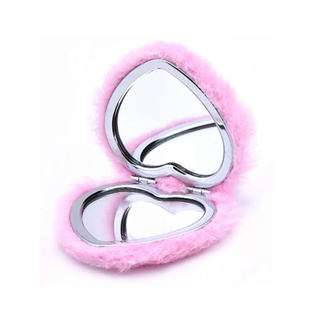Double-Sided Magnifying Compact Pocket Mirror | Faux Fur Folding Compact Makeup Mirror QXL