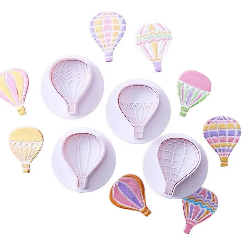 4-Pc Hot Air Balloon Cookie & Fondant Plunger Mold Set Cookie Fondant Mold QXL