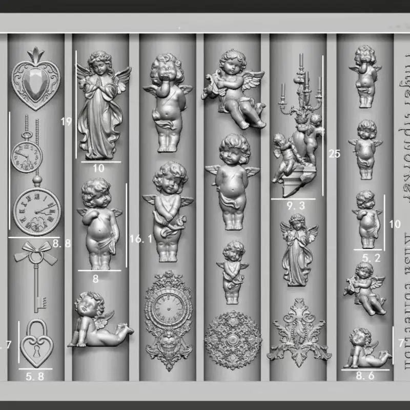 3D Silicone Nail Art Mold | Angel, Clock & Heart Lock DIY Nail Art Mold QXL