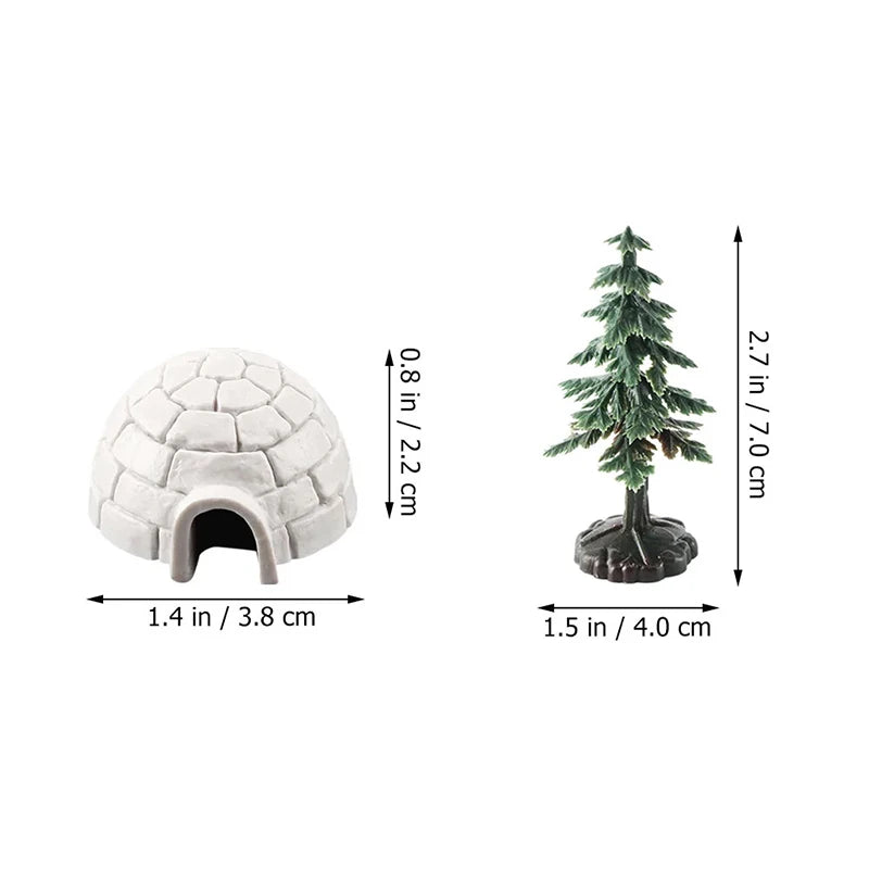 Miniature Igloo & Christmas Tree Figurine Set | Holiday Décor Miniature Figurine Set QXL