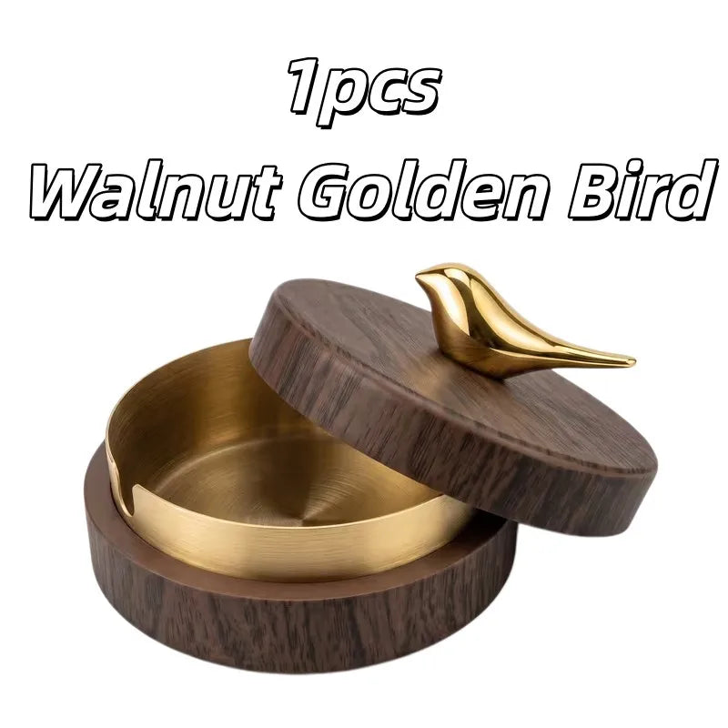 Bird-Shaped Ashtray with Lid | Windproof Stainless Steel Decorative Ashtray QXL 1pcs Walnut G Bird