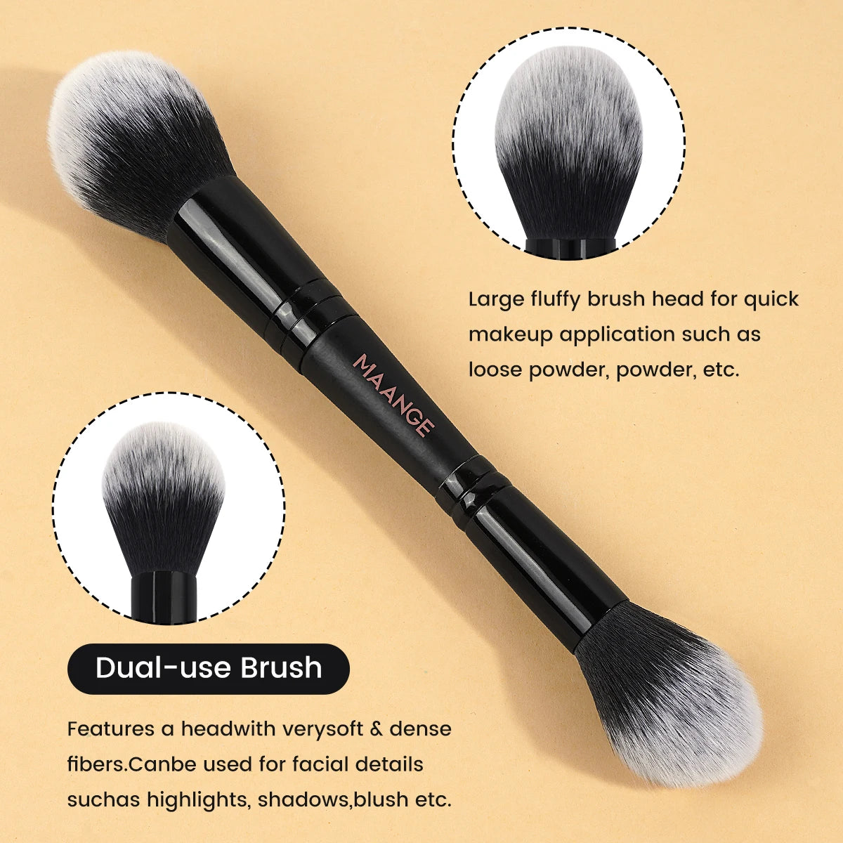 MAANGE 2-Pc Fluffy Kabuki Makeup Brush Set | Double Head Kabuki Makeup Brush Set QXL