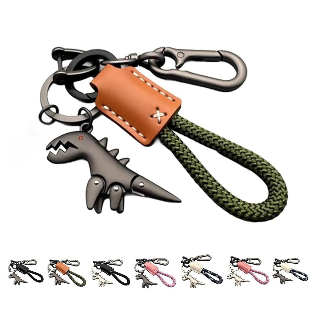 Dinosaur Keychain | Zinc Alloy Woven Leather Bag Charm Gift Novelty Keychain QXL