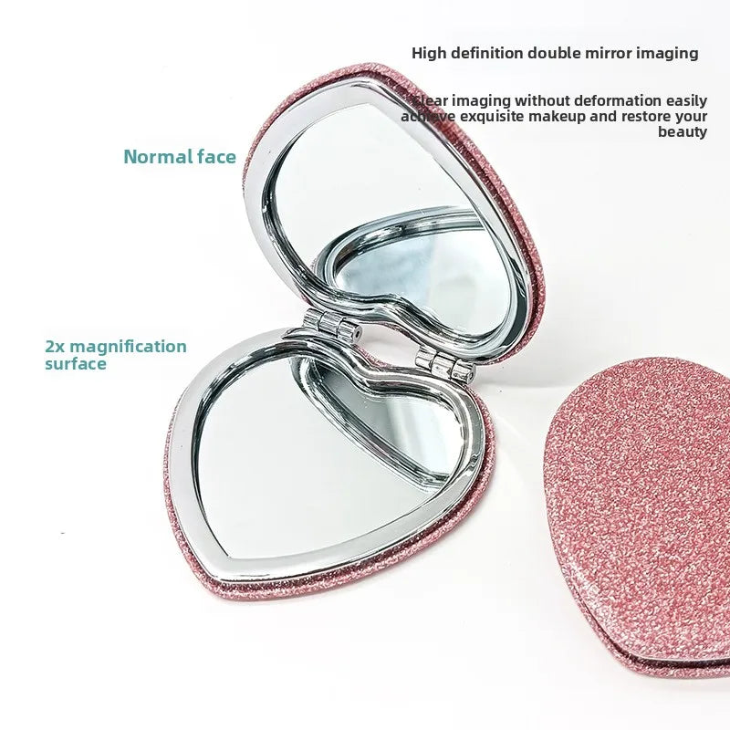 Heart-Shape Double-Sided Portable Makeup Mirror | Compact Gift Compact Makeup Mirror QXL